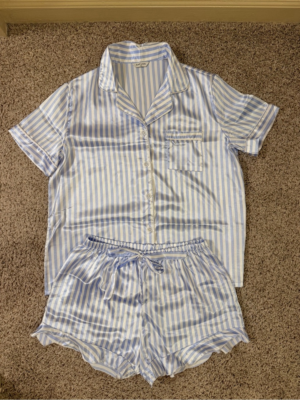 Satin blue striped pajama set